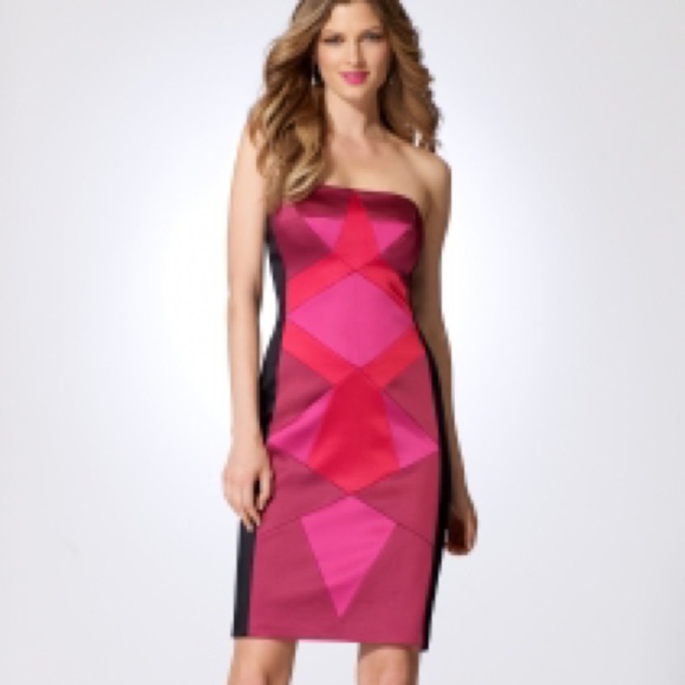 Cache Scarlet Color Block Strapless Dress Sz 6
